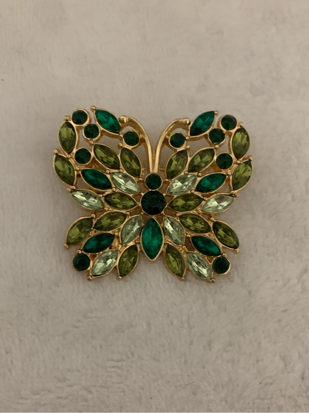Gold-Tone Green Crystal Butterfly Brooch